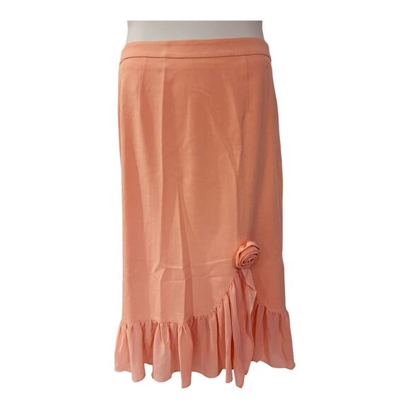 Midnight Velvet Ruffle Rosette Peach Fuzz Formal Wedding Church Midi Skirt Suit - Picture 9 of 14